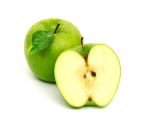 Green apple fruits isolated on white background