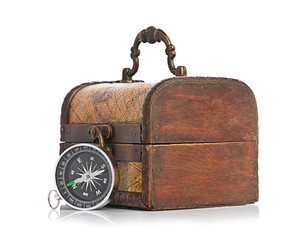 chest and compass isolated on white background