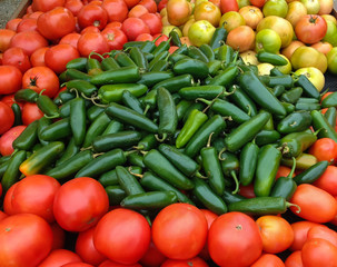 Green Jalapenos and Red Tomatoes