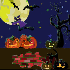 Halloween night background with dead tree.