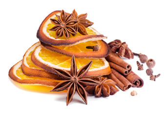 Christmas spices,anise , cinnamon  and  orange segments