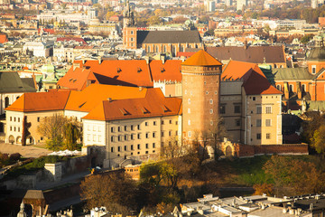 Naklejka premium Poland, aerial view of Royal Wawel castle in Krakow.
