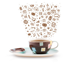 Coffee-mug with hand drawn media icons
