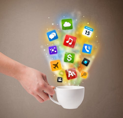 Coffee mug with colorful media icons