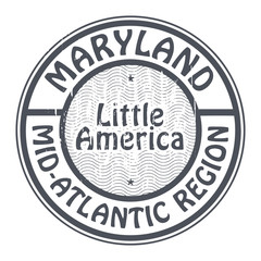 Grunge rubber stamp with name of Maryland, Mid-Atlantic region