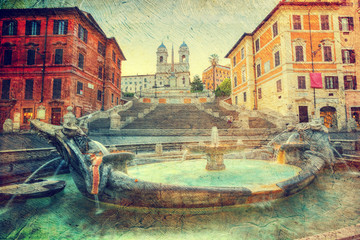 Fototapeta premium The Spanish Steps in Rome. Picture in artistic retro style.