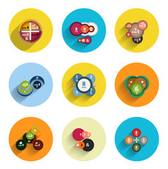 Infographic inside colorful circles. Flat icon set