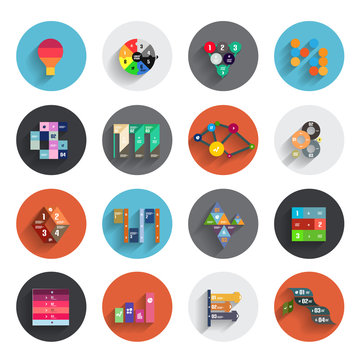 Infographic inside colorful circles. Flat icon set