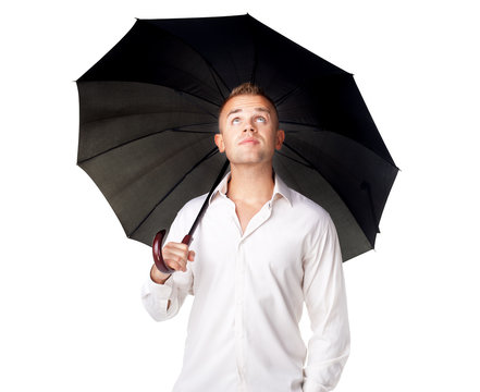 Young Man Under An Umbrella