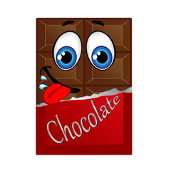 Milk chocolate with eyes and smile, vector illustration
