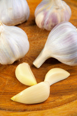 garlic on the wooden board