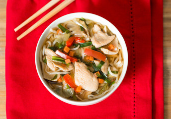 Bowls of Asian soup noodles