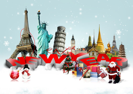 Happy New Year concept on travel background