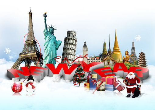 Happy New Year concept on travel background
