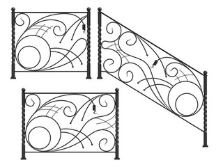 Set of silhouettes of iron fences  isolated on white background