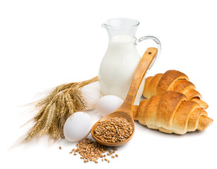 Still life with baking ingredients isolated on white