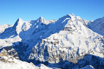 Eiger, Moench and Jungfrau, famous Swiss mountain peaks
