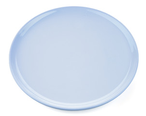 Blue empty plate on white background