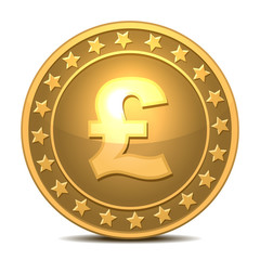 Gold coin with pound sterling sign.