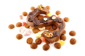 Decorated Chocolate letter S for Sinterklaas with ginger nuts