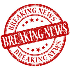 Breaking news grunge red round vintage scratched stamp