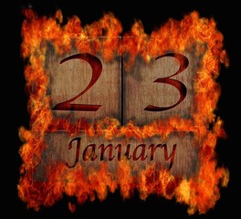 Burning wooden calendar January 23.