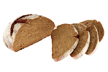 sliced loaf of bread on a white background