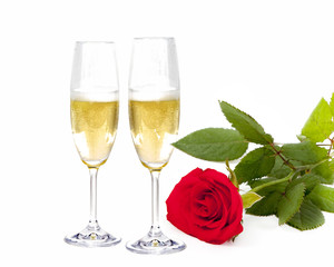 Rose mit Sektgläser