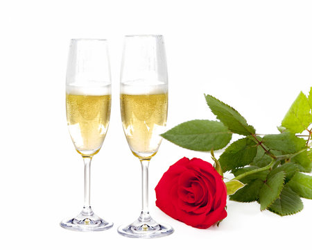Rose mit Sektgl&auml;ser