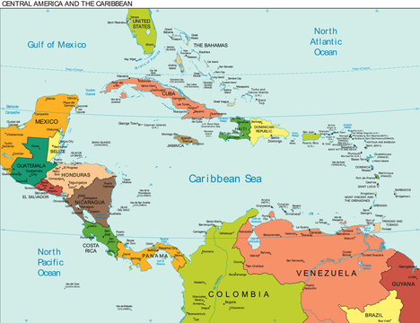 World Earth Central America Caribbean map