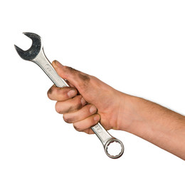 workmans hand with screw-wrench