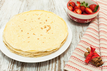 Pile of pancake and ingredients