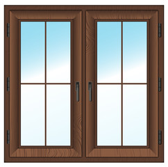 wooden  closed double window. Vector illustration.