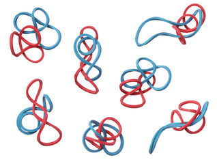 Red and blue elastic rubber bands isolated on a white background