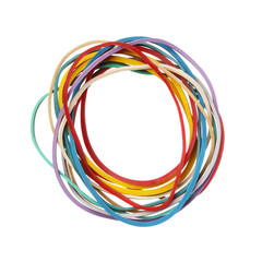 Colorful elastic rubber bands isolated on a white background