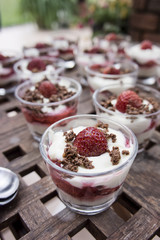 Food: Delicious layered dessert with curd cheese, white chocolat