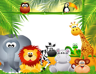 Naklejka premium wild animals with frame bamboo