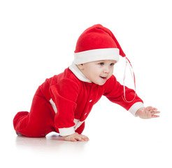 crawling baby in Santa clothes