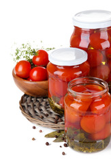 Tasty canned and fresh tomatoes, isolated on white