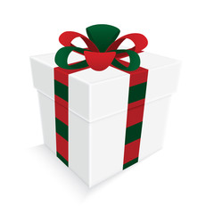 christmas ribbon and white gift box isolated