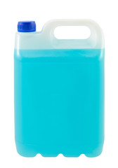 Canister with blue liquid isolated