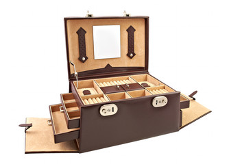 Leather box for cosmetic or jewelery isolated