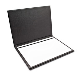 Black leather folder for paper isolated on white background