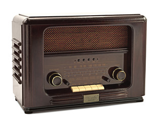 Vintage radio on white background
