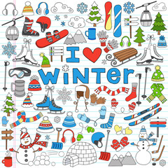 Winter Fun Back to School Notebook Doodles- Vector Illustration