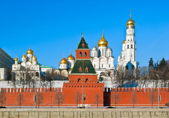 Secret Tower against cathedrals of Moscow Kremlin, Russia