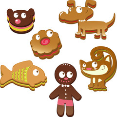 cute christmas gingerbread cookies isolated on white background