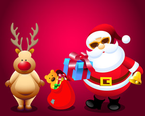 Fototapeta premium Santa & Christmas Gifts with Rain Deer