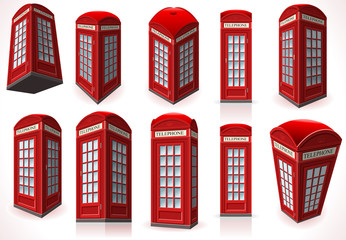 Naklejka premium Set of English Red Telephone Cabin