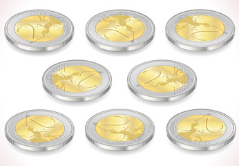 Set of Two Euro Coins Isolated on White